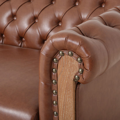 Comfy 3 Seat Sofa With Wooden Legs, Retro Style For Living Room And Study - Light Brown