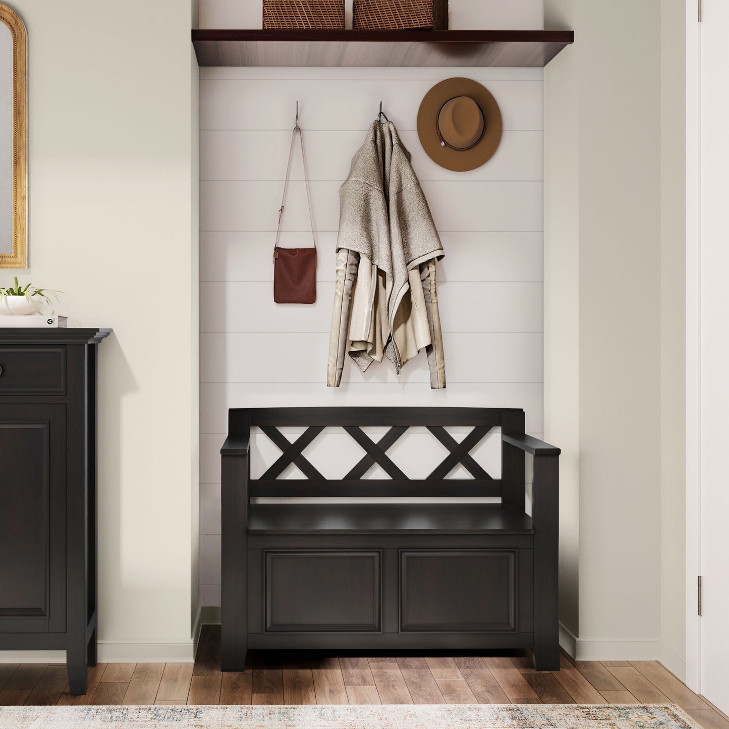 Amherst - Small Entryway Storage Bench - Hickory Brown