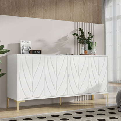Creative Carved 4 Door Sideboard With Handleless Press To Open Design - White