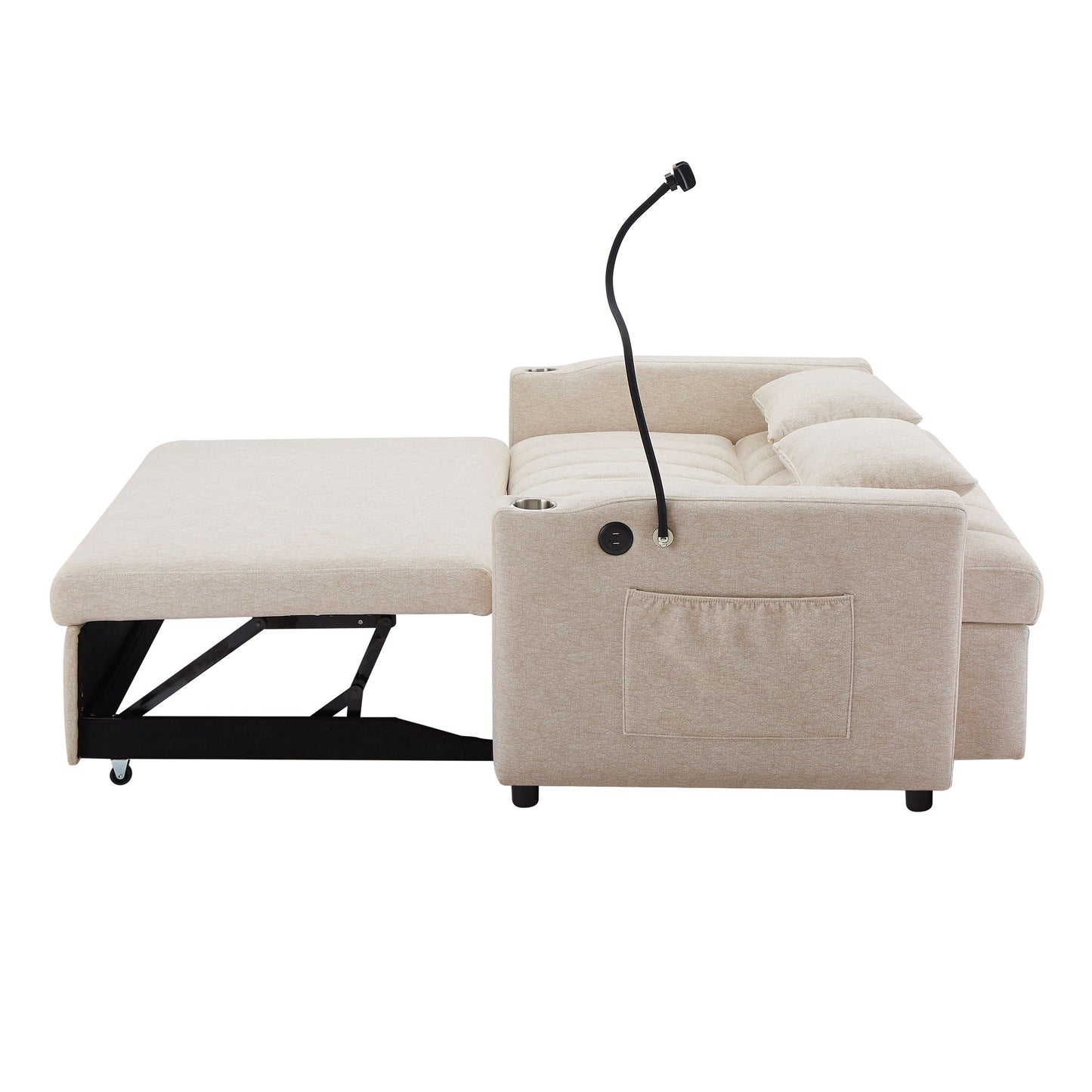 Convertible Sofa Bed Loveseat Sofa With Three USB Ports, Two Side Pockets, Two Cup Holders And 360ÔøΩÔøΩÔøΩÔøΩÔøΩÔøΩÔøΩÔøΩÔøΩÔøΩÔøΩÔøΩÔøΩÔøΩÔøΩÔøΩÔøΩÔøΩÔøΩÔøΩÔøΩÔøΩÔøΩÔøΩÔøΩÔøΩÔøΩÔøΩÔøΩÔøΩÔøΩÔøΩÔøΩ swivel Phone Holder For Living Room - Beige