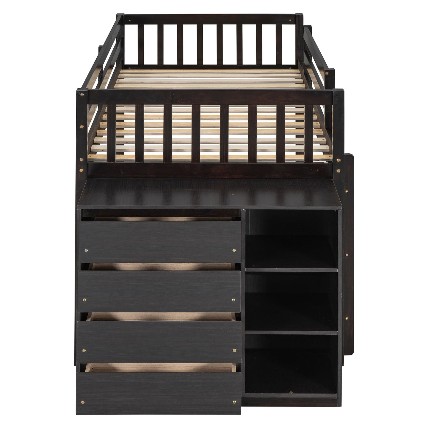 Twin Over Twin Classic Bunk Bed With 4 Drawers And 3 Shelves - Espresso