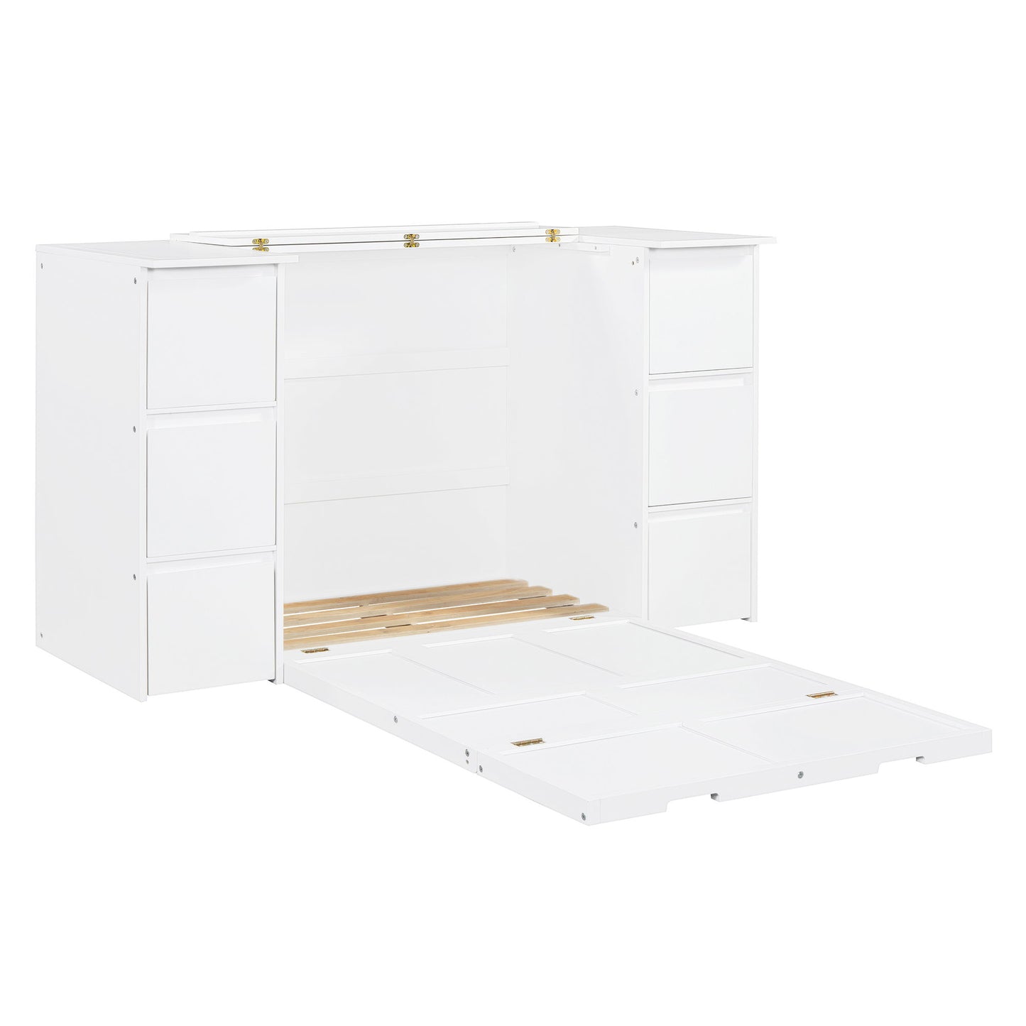 Twin Size Murphy Bed With Drawers, Cabinets, And USB Ports - White