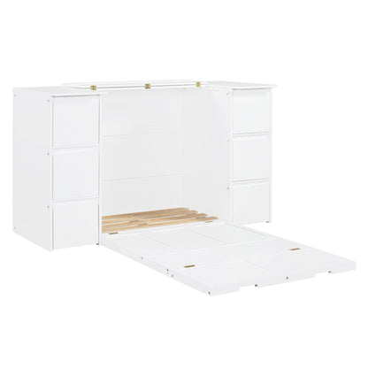 Twin Size Murphy Bed With Drawers, Cabinets, And USB Ports - White