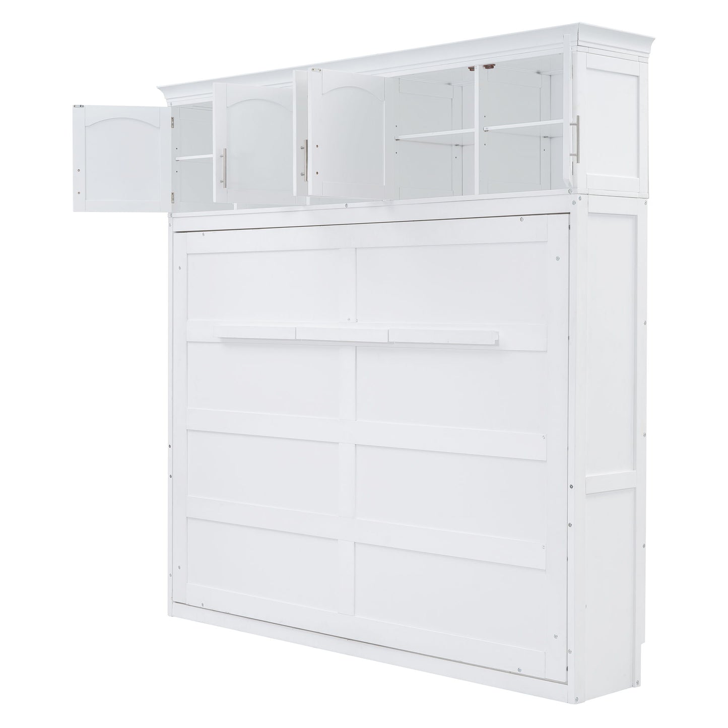 Full Size Space Saving Murphy Wall Bed With Top Cabinets, Flexible Slats - White