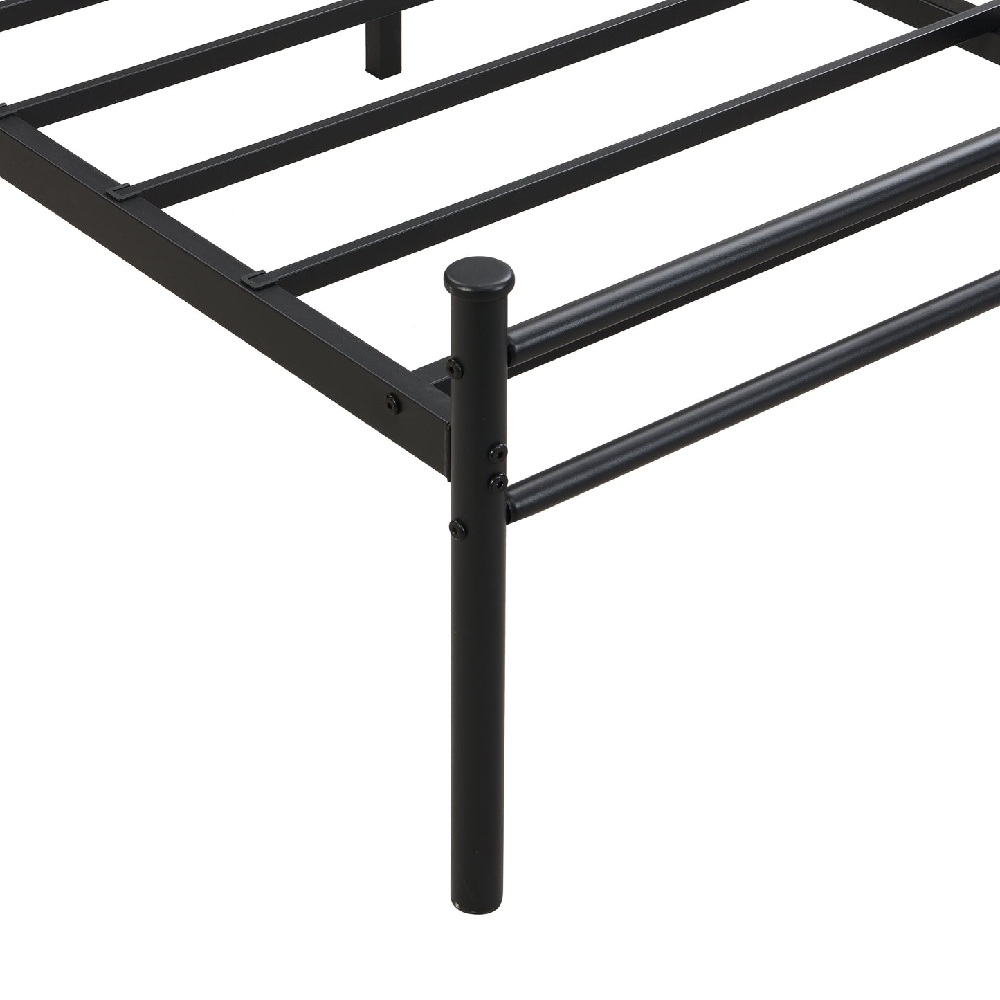 Queen Size Modern Metal Bedframe With Headboard, Durable Steel Structure - Black / Brown