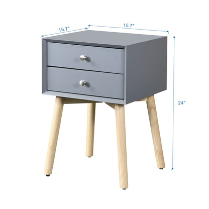 Side Table With 2 Drawer, Mid-Century Modern Storage Cabinet For Bedroom - Gray