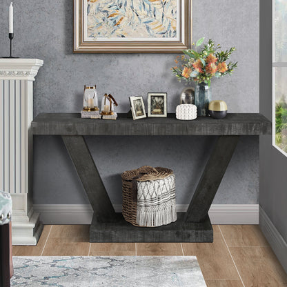 Vintage Distressed Wood Entryway Bench With 2 Tier Storage, Rustic Wide Design - Antique Black