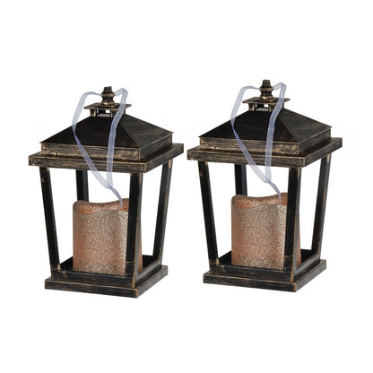 Menifee - Lantern With Led Candle, Short (Set of 2) - Bronze