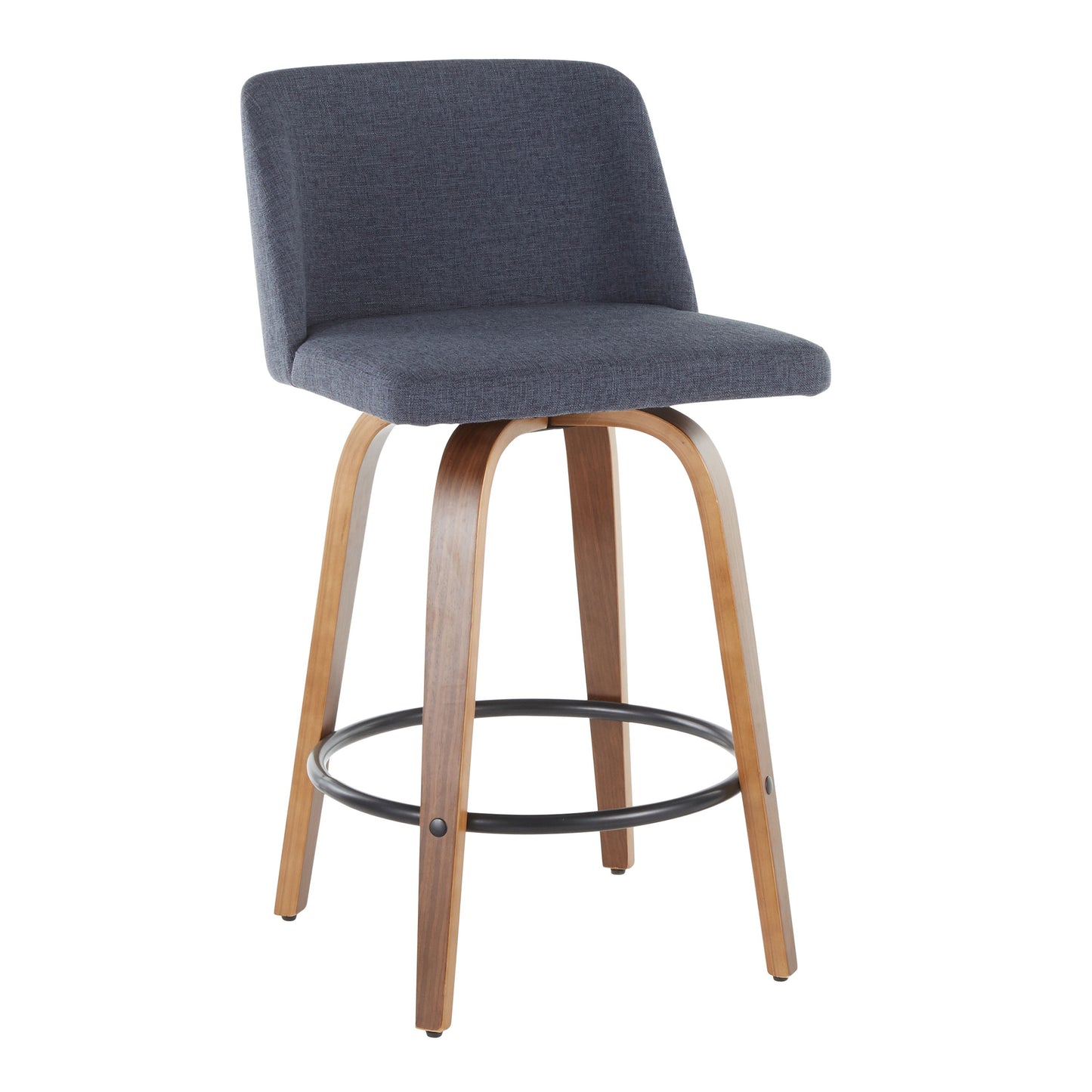 Toriano - Mid-Century Modern, Counter Stool (Set of 2) - Blue / Walnut