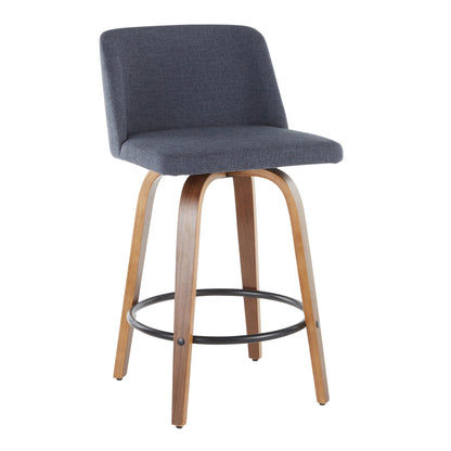 Toriano - Mid-Century Modern, Counter Stool (Set of 2) - Blue / Walnut