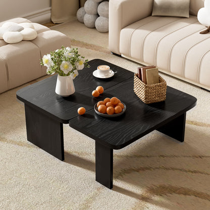 Modern Minimalist Coffee Table Set, Rectangle Coffee Table With Splicing Design, Multifunctional Combination Table For Living Room - Black
