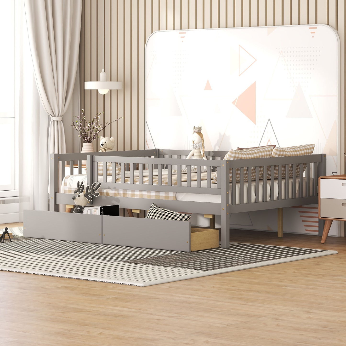 Full Size Daybed Bed With Two Drawers - Gray