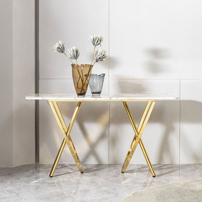 Modern Marble Pattern Console Table With Mirror Stainless Steel For Living Room - Gold
