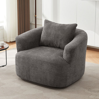 Chenille Upholstered 360ÔøΩÔøΩ Swivel Barrel Sofa Chair With Throw Pillow, Accent Chair For Living Room, Office And Hotel - Gray