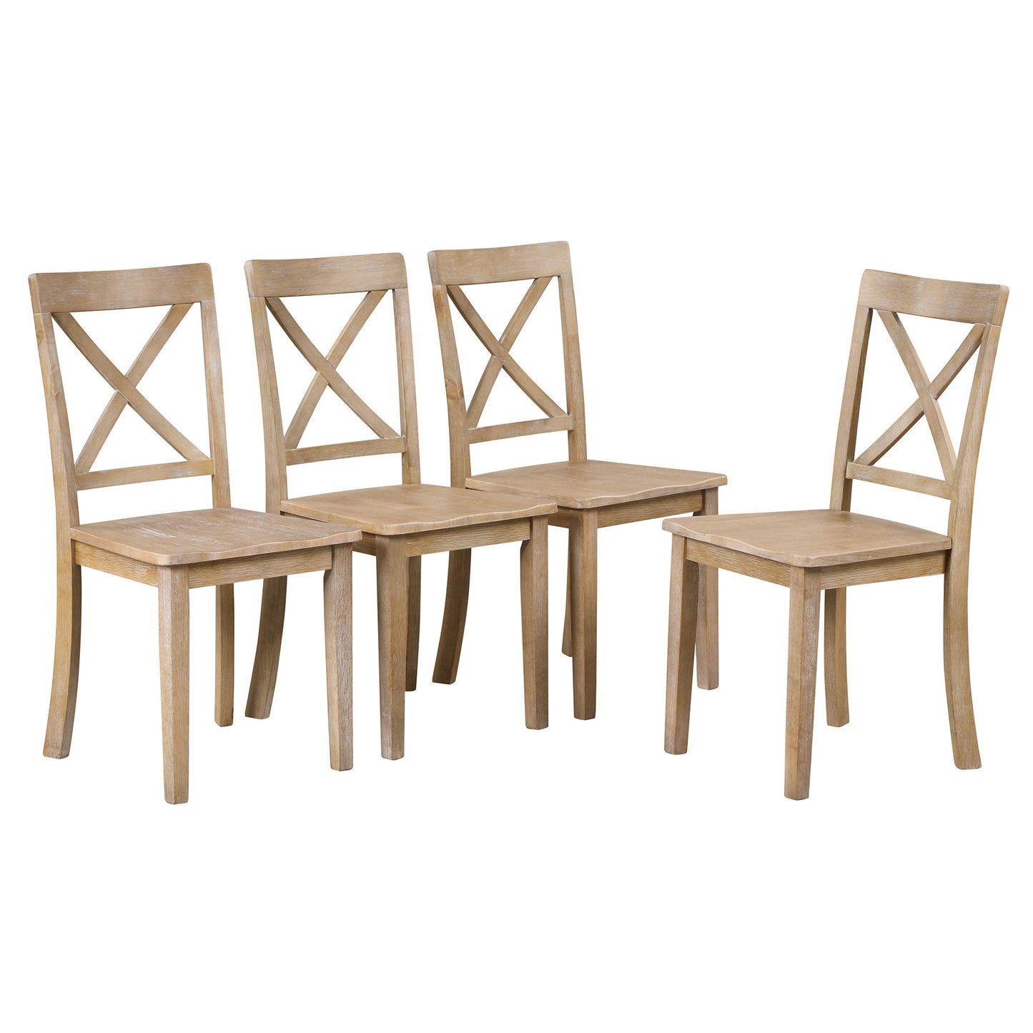 Modern Dining Table Set For 4, Round Table And 4 Kitchen Room Chairs, 5 Piece Kitchen Table Set For Dining Room, Dinette, Breakfast Nook - Natural Wood Wash