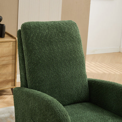 Boucle High Back Glider Rocking Chair With Retractable Footrest And Rubber Wood Legs For Nursery And Living Room - Green