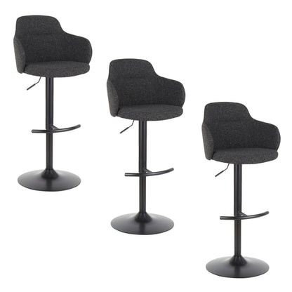 Boyne - Industrial Upholstered Adjustable Barstool With Swivel With Rounded T Footrest (Set of 3) - Black / Dark Gray