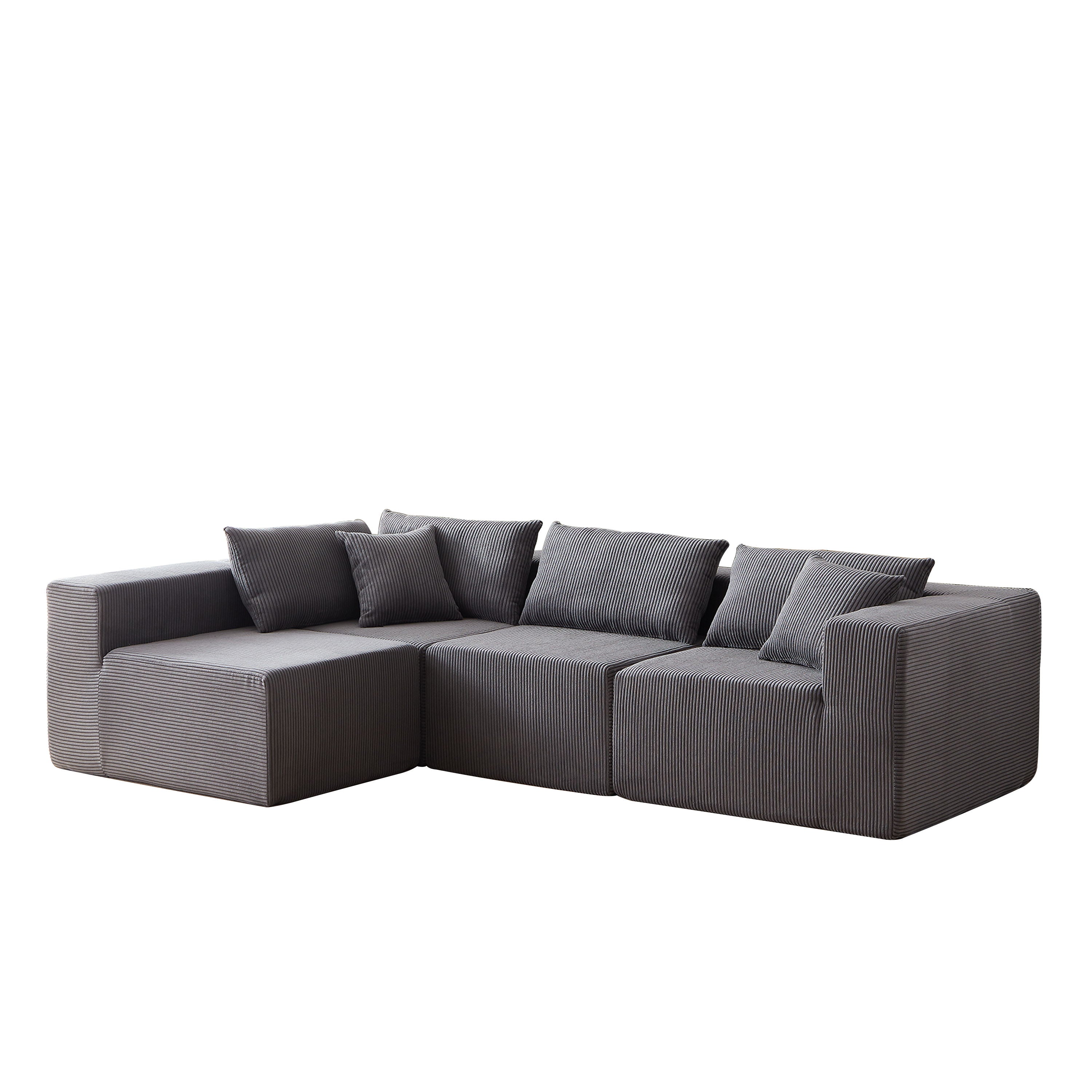 Corduroy Modular L Shaped Sectional Sofa, Luxury Floor Couch Set, 4 Piece Free Combination - Gray