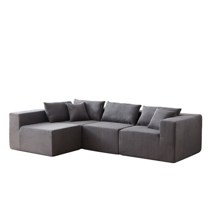 Corduroy Modular L Shaped Sectional Sofa, Luxury Floor Couch Set, 4 Piece Free Combination - Gray