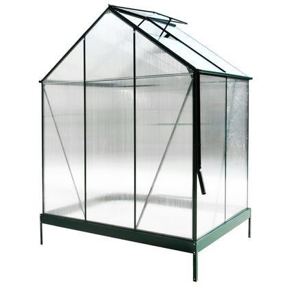 6.3'x4.2'x7' Polycarbonate Greenhouse, Heavy Duty Outdoor Aluminum Walk-In Green House Kit With Rain Gutter, Vent And Door For Backyard Garden - Green