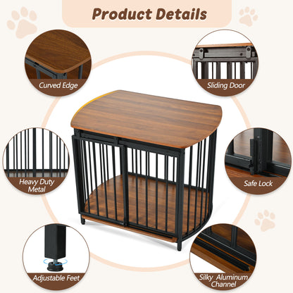 Furniture Style Dog Crate For Small And Medium Dogs, Wooden Cage Indoor Kennel Furniture, Modern Dog Crate End Table With Double Doors - Brown