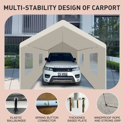 Carport, 10x20 Heavy Duty Portable Carport Garage Tent For Outdoor Storage Shelter - White