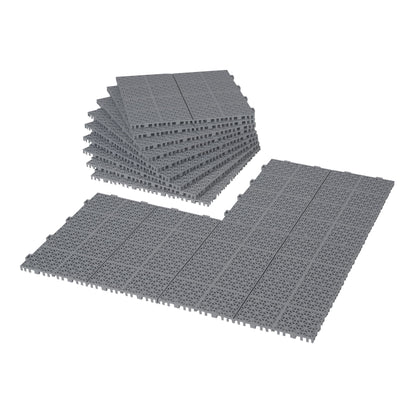 Interlocking Deck Tiles Plastic Waterproof Outdoor All Weather Anti-Slip Bathroom Shower Balcony Porch Strong Weight Capacity Upto 6613 Lbs, Rosette Pattern Pack Of 12 - Gray