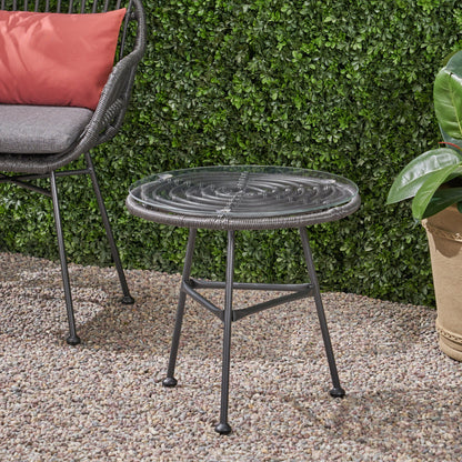 Petrichor - Outdoor Side Table With Tempered Glass And Steel Frame - Gray