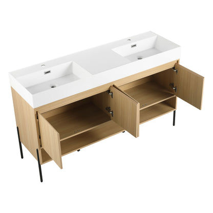 Modern 60" Bathroom Vanity Combo With Single Resin Sink And Storage Cabinet - Oak