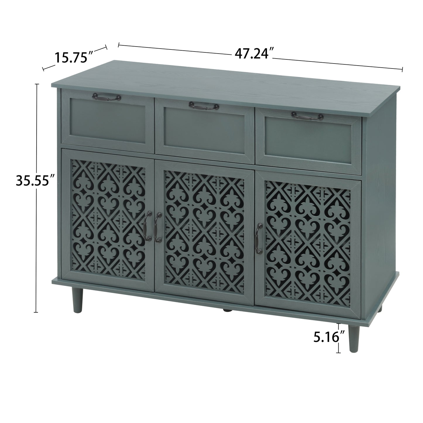 3 Door 3 Drawer Cabinet, American Furniture, Suitable For Bedroom, Living Room, Study - Dark Green