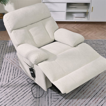 Oversized Power Lift Recliner Chair - Electric Fabric Reclining Sofa Chair With Remote Control, Side Pocket, And Spacious Seat For Home Theater - Light Gray