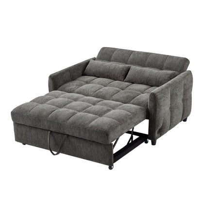Loveseat Sofa Pull Out Sofa Bed Tufted Sleeper Sofa With An Adjustable Backrest, 3 USB Ports And 2 Lumbar Pillows For Living Room - Gray