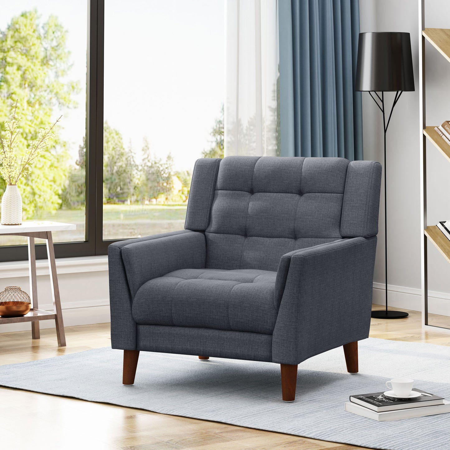 Luminaesque - Fabric Upholstered Armchair With Tufted Back - Dark Gray