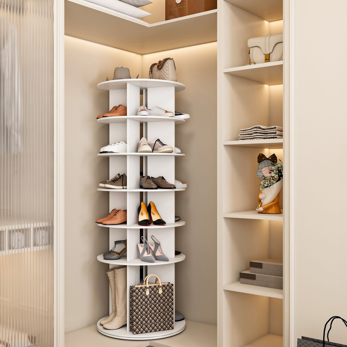 6 Tier Spinning Shoe Rack, Free Standing 360ÔøΩÔøΩ Revolving Shoe Organizer - White