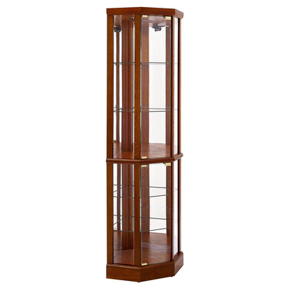 6 Shelf Lighted Corner Curio Cabinet With Adjustable Tempered Glass Shelves And Mirror Back (E26 Light Bulb Not Included) - Oak