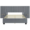 Queen Size Upholstered Platform Bed With Big Headboard - Gray