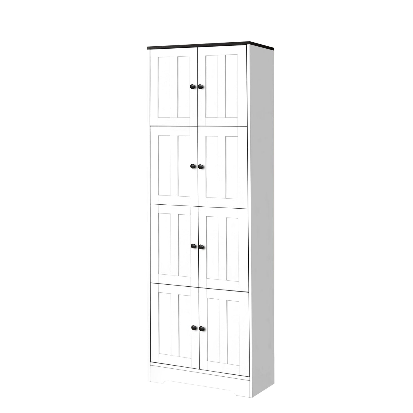 Tall Storage Cabinet With 8 Doors And 4 Shelves, Wall Storage Cabinet For Living Room, Kitchen, Office, Bedroom, Bathroom - White