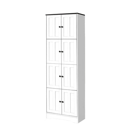 Tall Storage Cabinet With 8 Doors And 4 Shelves, Wall Storage Cabinet For Living Room, Kitchen, Office, Bedroom, Bathroom - White