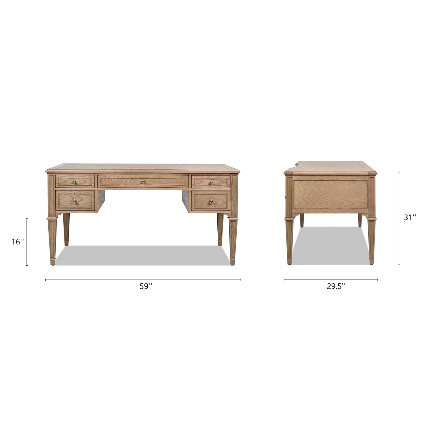 Dauphin - Gold Accent 5 Drawer Executive Desk - Natural Brown