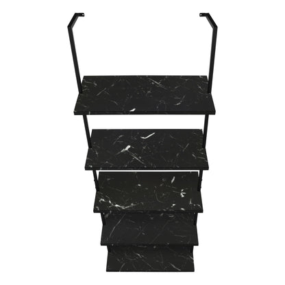 Bookshelf, Bookcase, Etagere, Ladder, 5 Tier, For Office, Marble Look Contemporary & Modern - Black