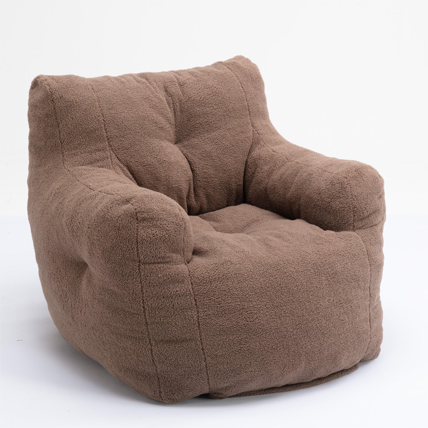 Soft Teddy Fabric Tufted Foam Bean Bag Chair With Teddy Fabric - Coffee