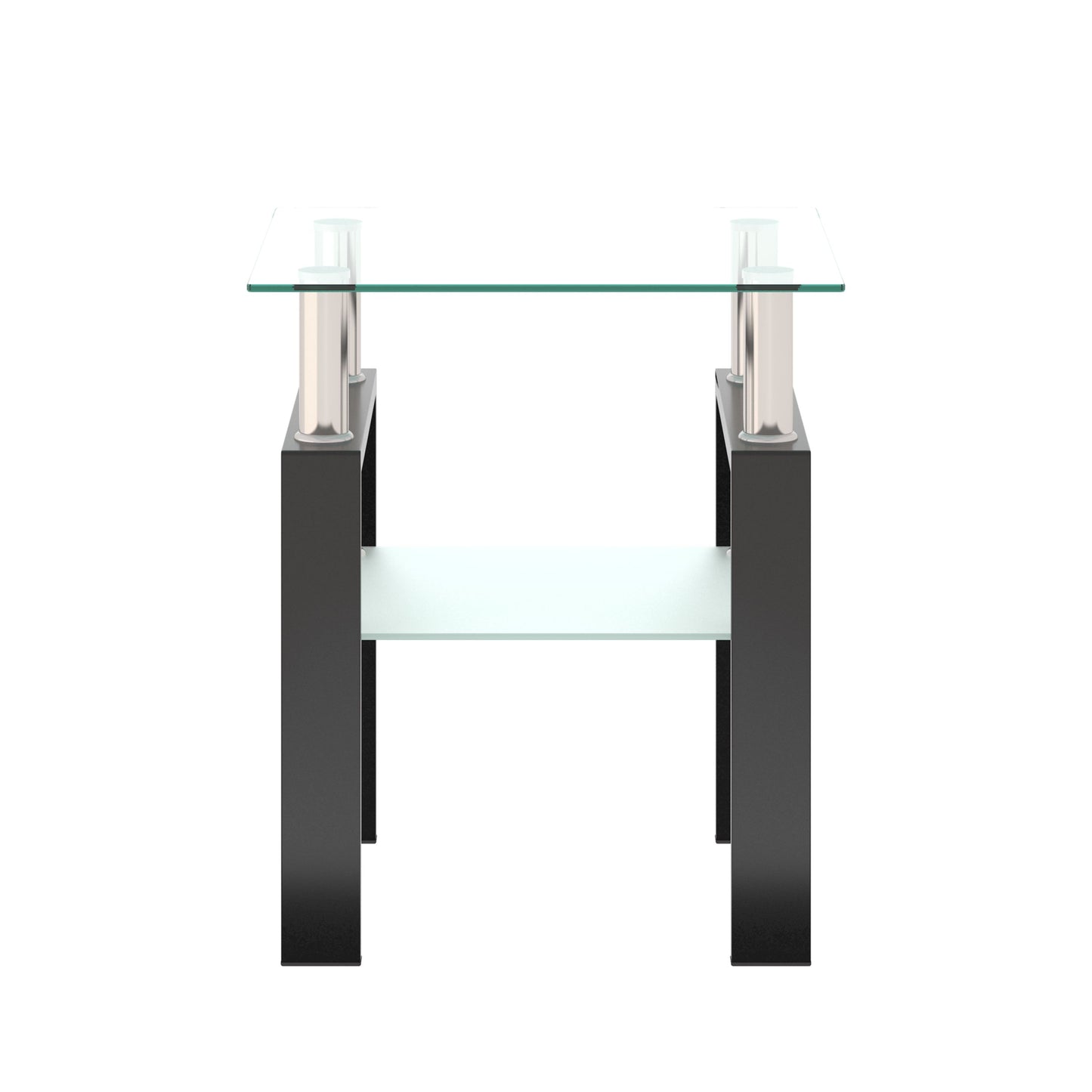 Modern Tempered Glass Tea Table, End Square Table For Living Room - Transparent / Black