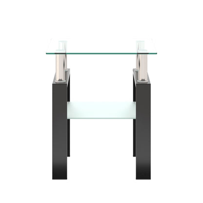 Modern Tempered Glass Tea Table, End Square Table For Living Room - Transparent / Black