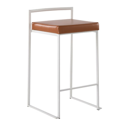 Fuji - Contemporary Stackable Counter Stool (Set of 2) - White / Camel