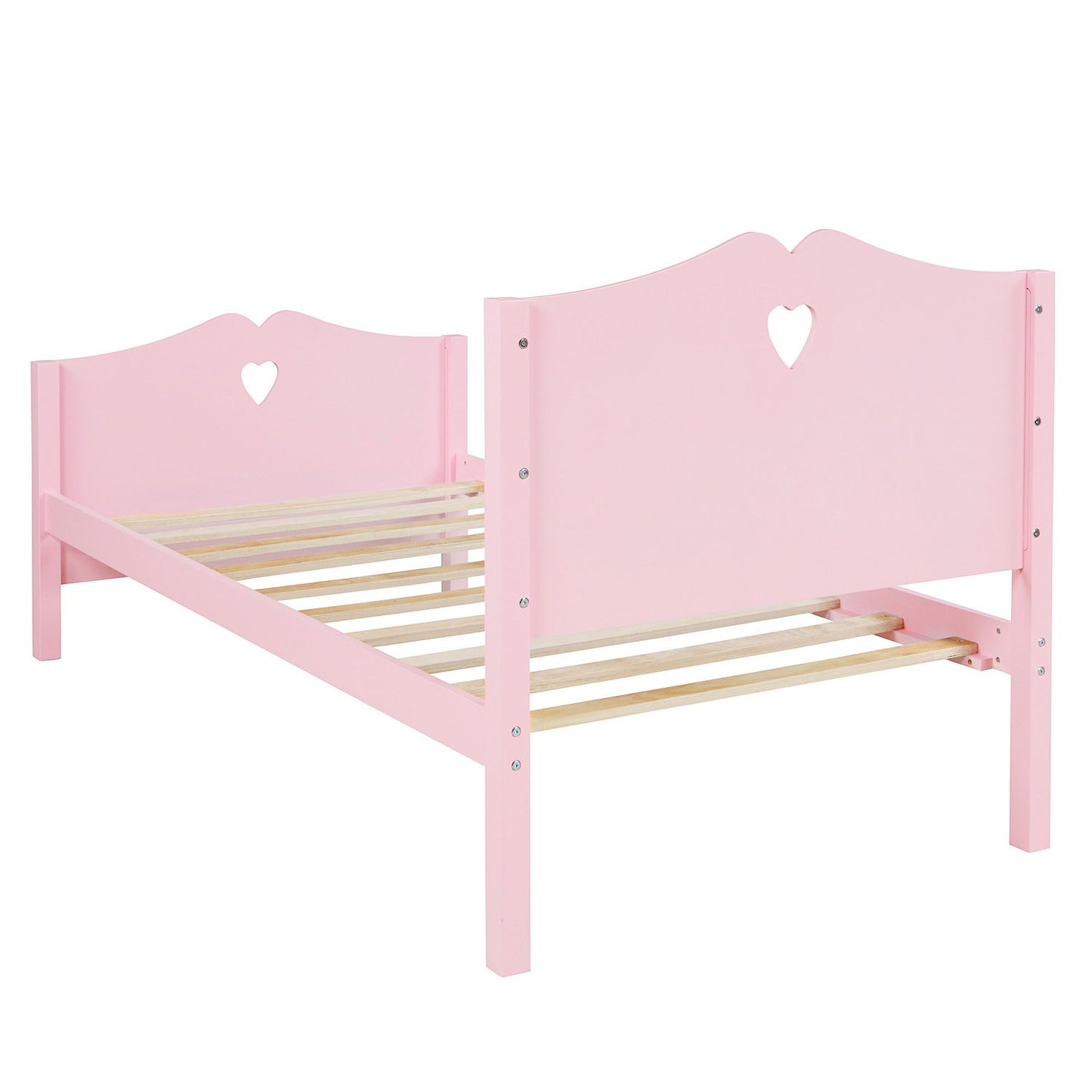 Twin Size Platform Bed With Headboard, Footboard And Slat Support - Pink
