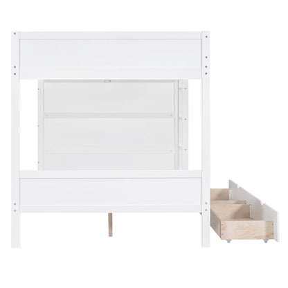 Full Over Full Bunk Bed With 2 Drawers And Multi-Layer Cabinet - White