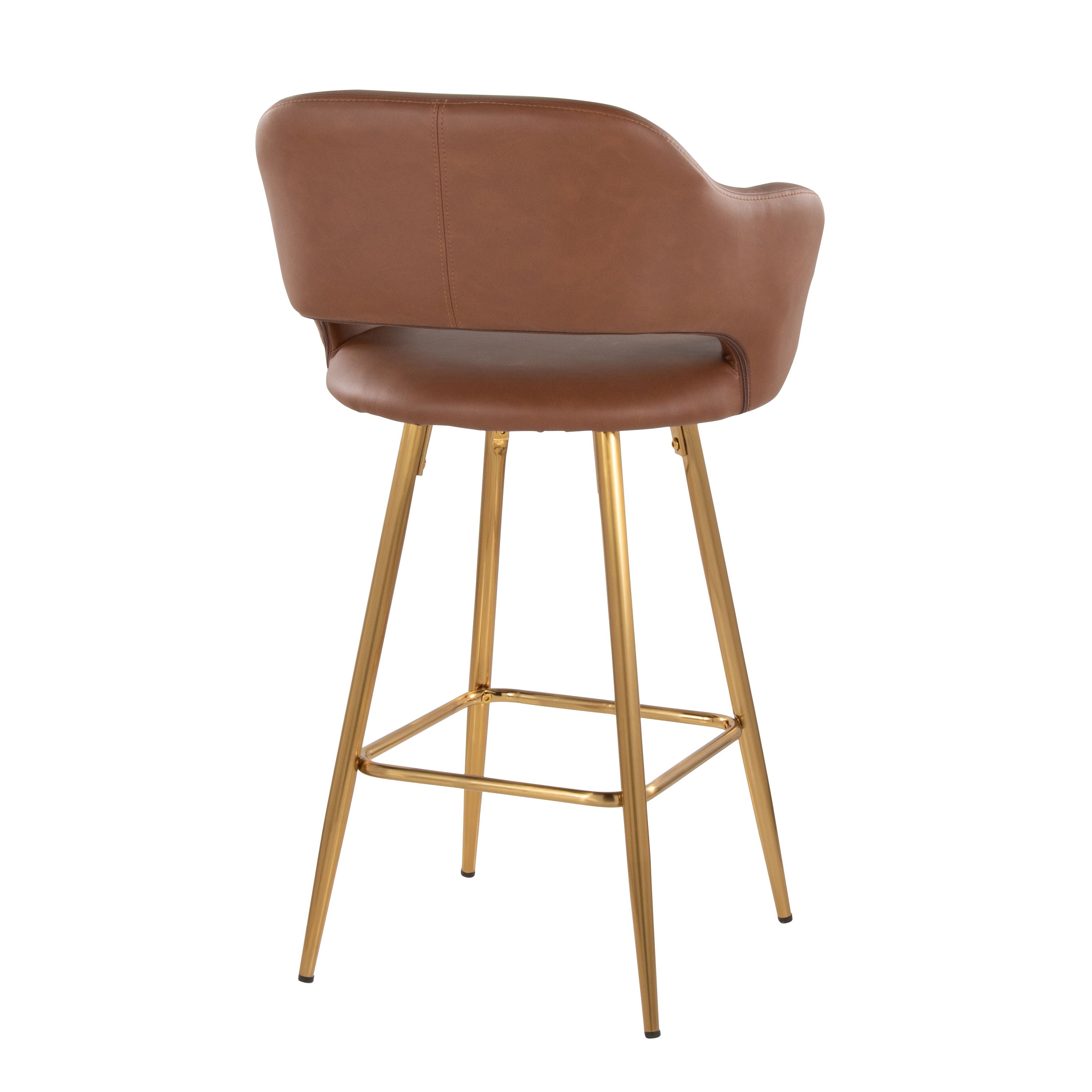 Margarite - Contemporary Fixed Height Counter Stool With Square Footrest (Set of 2) - Gold / Brown Gold