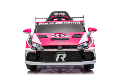 12V4A 20W*2 One Button Start, Forward And Backward, High And Low Speed, Music, Front Light, Power Display, Two Doors Can Open, 2.4G R / C, Seat Belt Four Wheel Absorber Kids Ride On Car - Pink