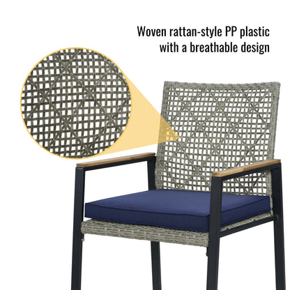 All Weather 5 Piece Patio Dining Table Sets With Acacia Wood Top And Umbrella Hole, Rattan Outdoor - Light Gray