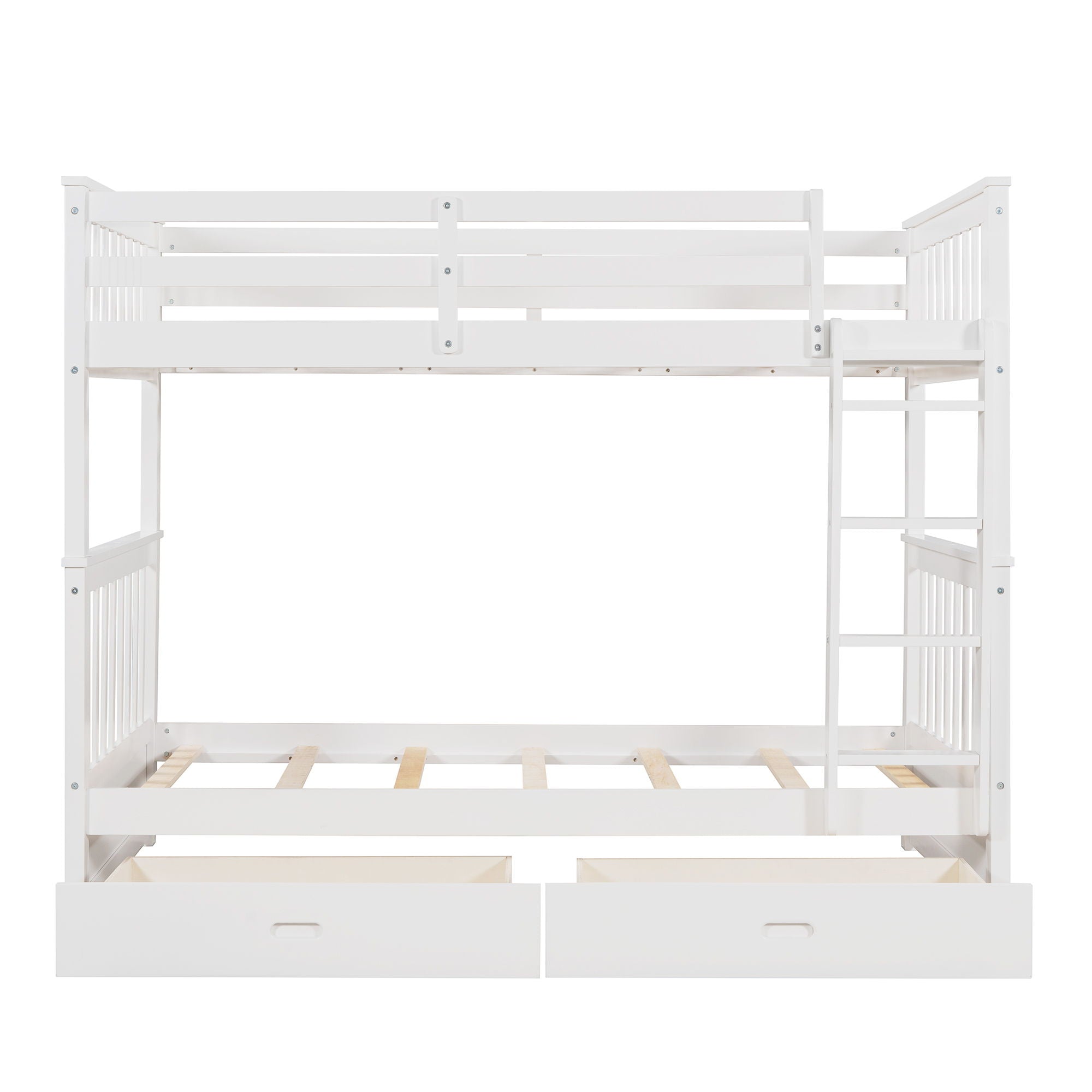 Twin Over Twin Bunk Bed With Ladders And 2 Storage Drawers - White